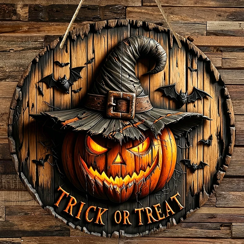 2 Panneaux Muraux en Bois d'Halloween, Décoration Artistique Vintage Sorcière et Citrouille - Panneau Guirlande en Bois Fabriqué pour la Fête des Mauvaises Fiançailles 7,9 po