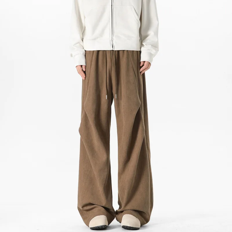 Beige Casual Pants Men Oversized Retro Corduroy Pants Men Japanese Streetwear Hip-hop Loose Wide Leg Pants Mens Trousers S-3XL