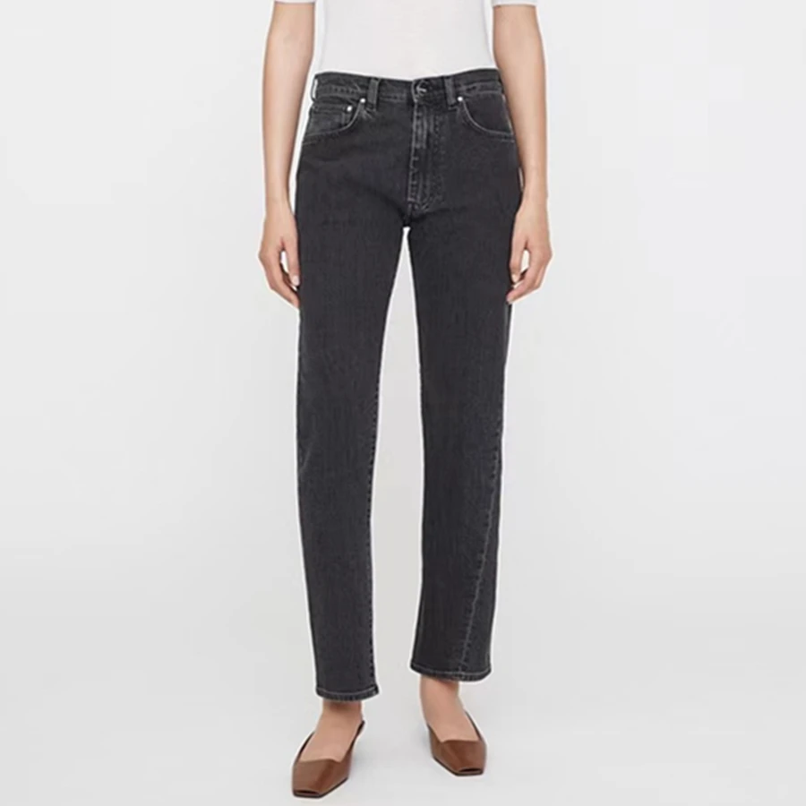 

Maxdutti Summer Cropped Jeans Women's Denim Pants Nordic Minimalist Cotton High Waisted Elastic Twisted Leg Straight Leg Jeans
