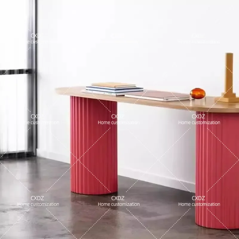 Memphis Style Semicircular Entrance Table Light Luxury Solid Wood Console Simple Modern Art Corridor Display Stand for Home