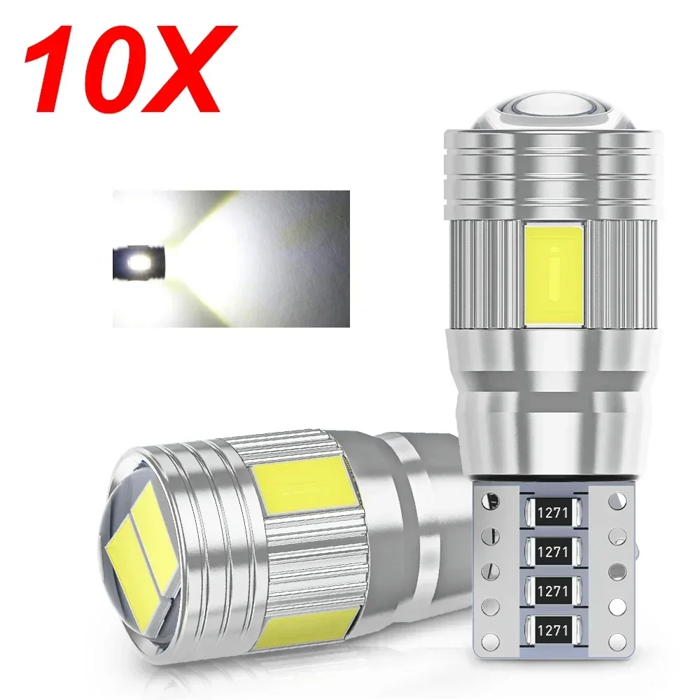 10 PCS T10 W5W LED Bulb Canbus 12V 5630 6SMD 6000K Super Bright White Car Interior Dome Door Trunk Wedge Side Signal Lights