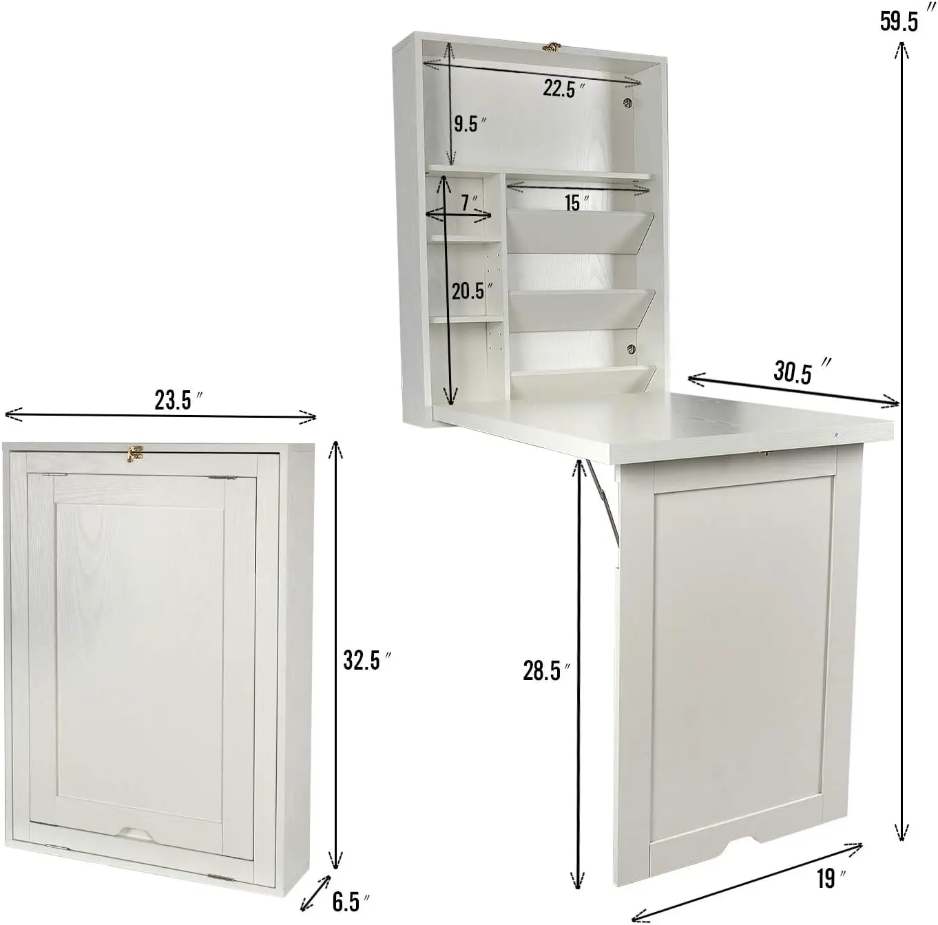 Wall Mounted Table, Fold Out Convertible Desk, Multi Function Computer Laptop Workstation, Hanging Organizer Shelf With Storage Compartments, Modern Space Saving Furniture