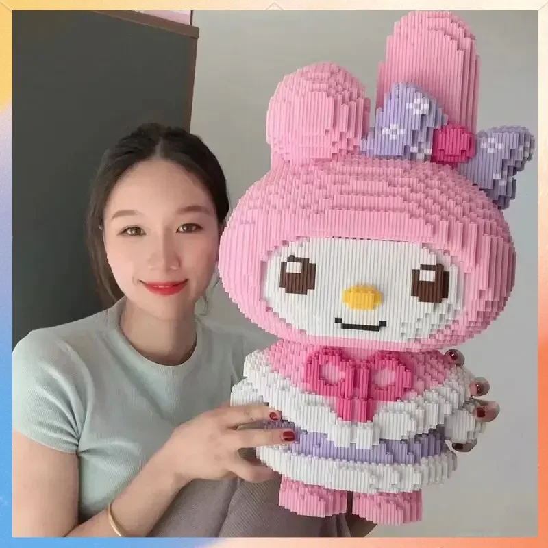 In Voorraad Super Sized Hello Kitty Bouwstenen Melodie Kuromi Melodie Puzzel Meisje Gift Desktop Decoratie Home Decor Speelgoed