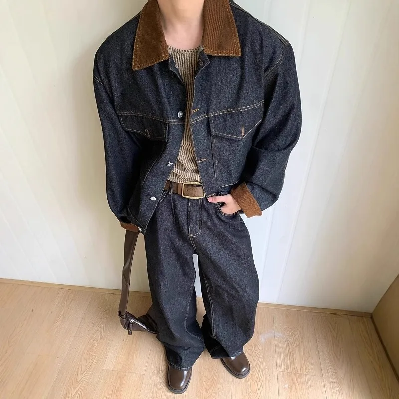 

Американская ретро джинсовая куртка в стиле сарая оригинального цвета, рабочая одежда, джинсовая куртка, мужская уличная свободная куртка с лацканами