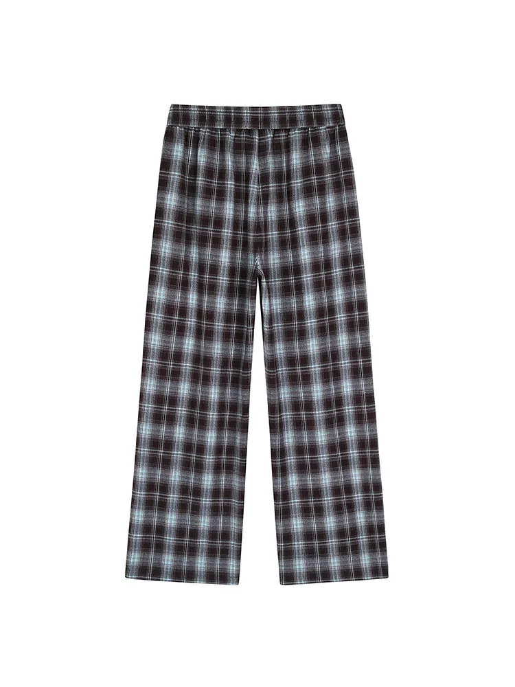 GIBSIE Plus Size American Style Plaid Drawstring Casual Pants Women Autumn Korean High Waist Loose Wide Leg Straight Trousers