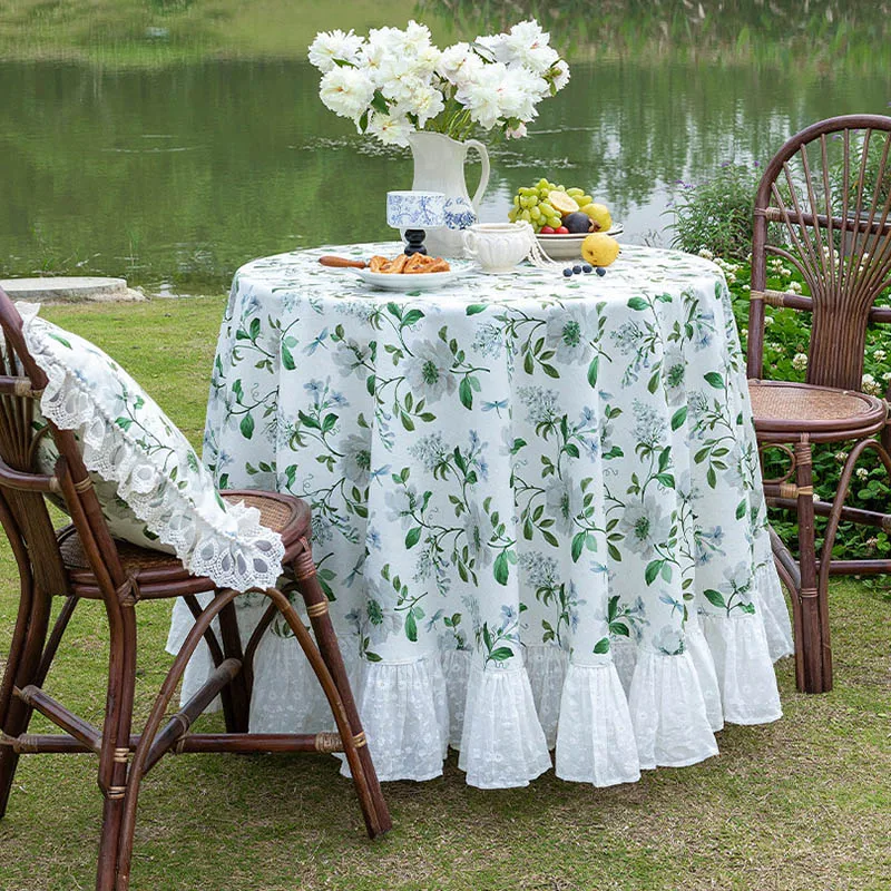 

French Pastoral Style Tablecloth Waterproof Cotton Linen Round Tablecloth Garden Table Decorative Cloth Picnic Cloth For Outing