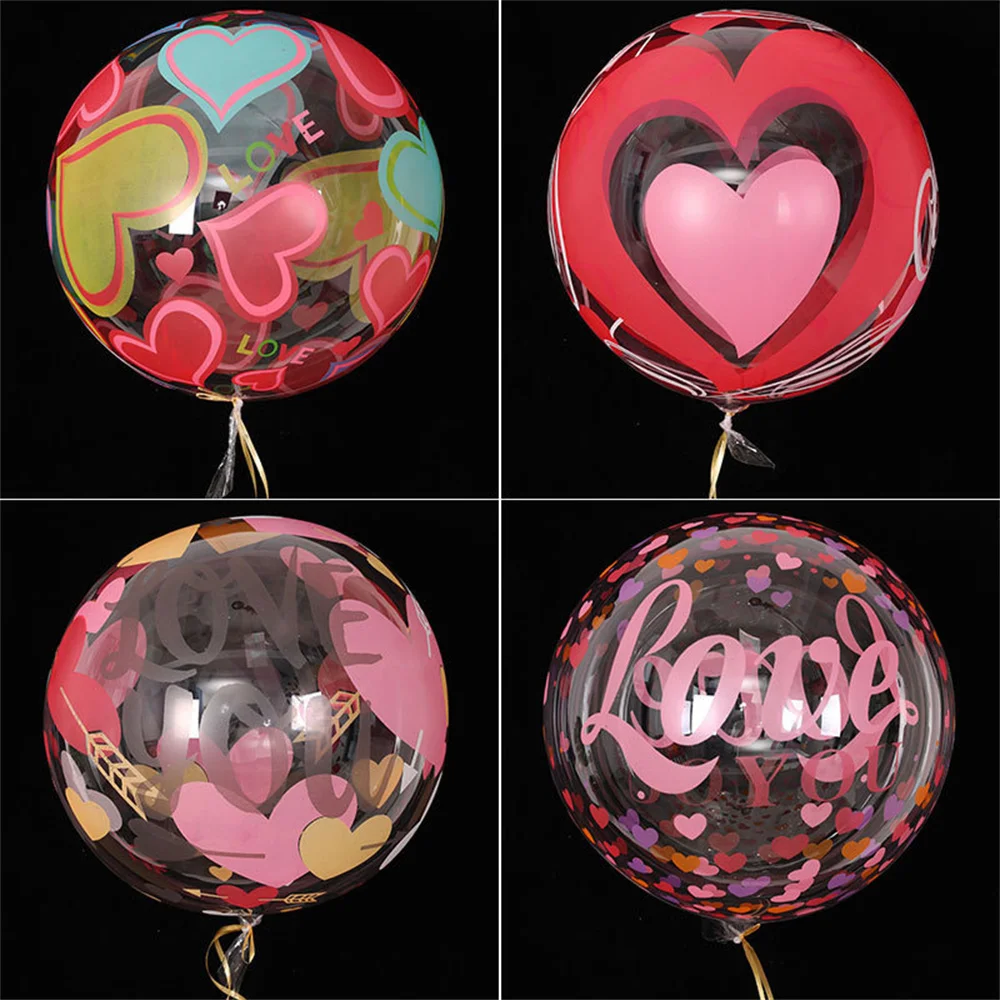 3Pcs 22inch Clear Print Love Balloons Valentine's Day BoBo Balloon Large Transparent Bubble Balloon for Wedding Birthday Decors