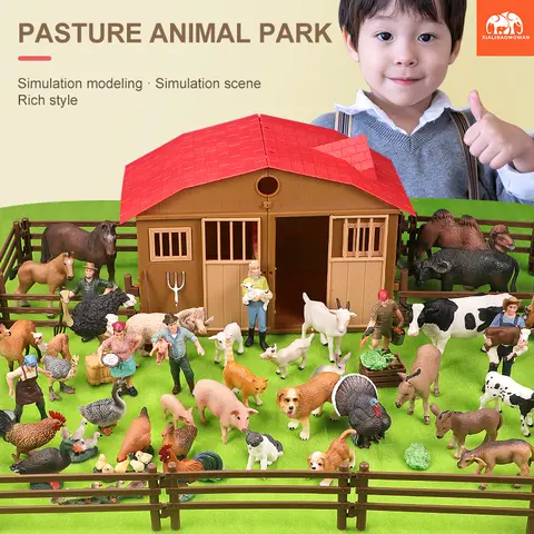 Simulation Farm Animal Poultry Figures - Educational Toy Set with Cow Pig Dog Chicken Duck Goose Cub Action Models for Kids