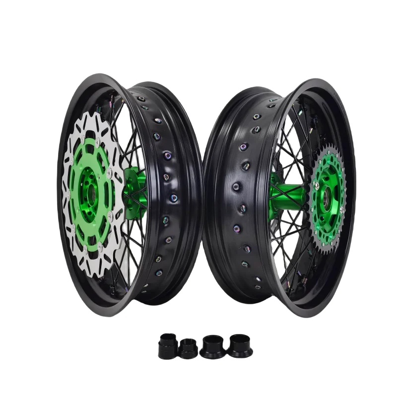 

2024 High Quality Supermoto Wheels Rims Black Rim Green Hubs Fit KX/KXF