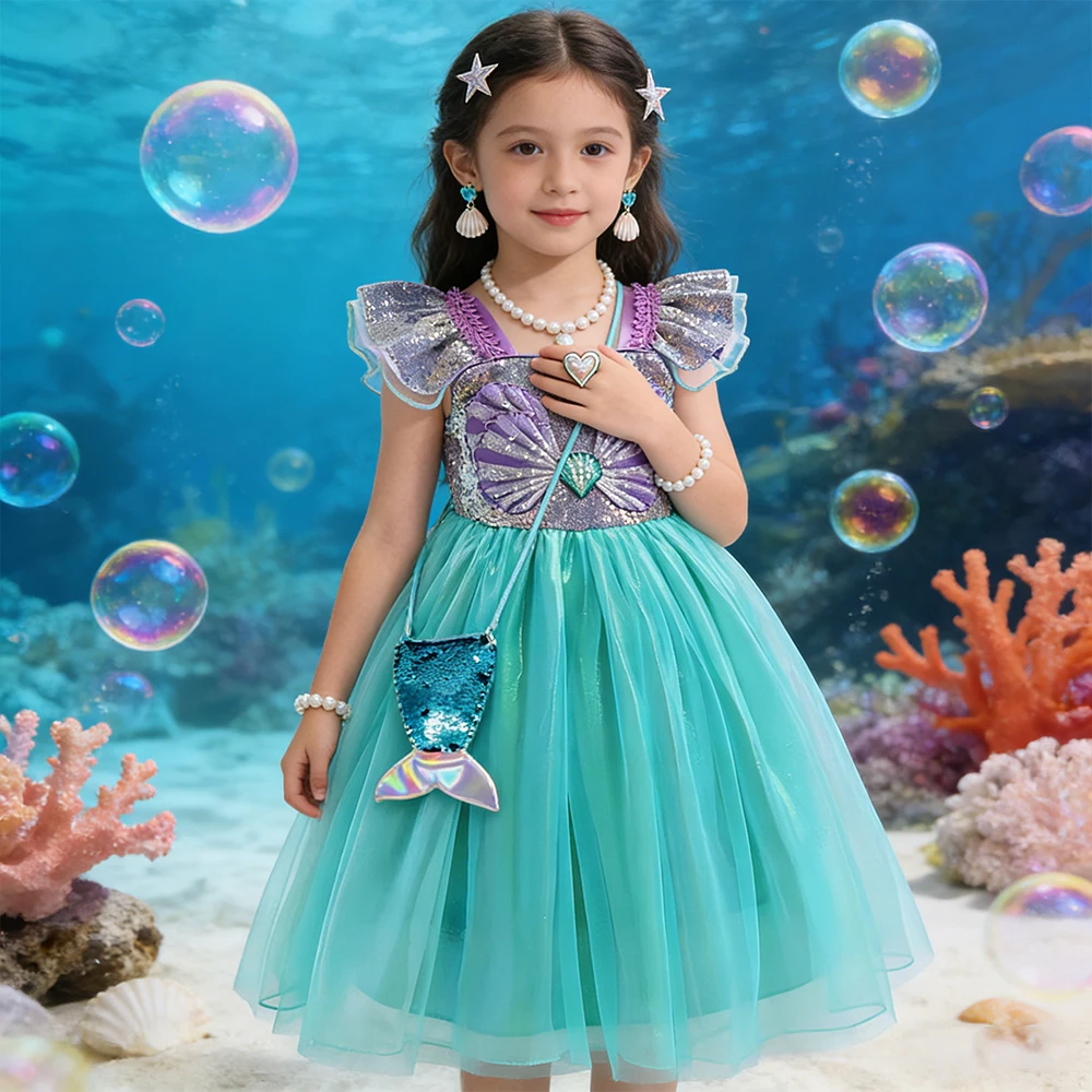 Vestido de princesa pequeña de cuento de hadas, disfraces de sirena con accesorios para carnaval, vestido de cumpleaños, regalos, ropa para niños de 2 a 8 años