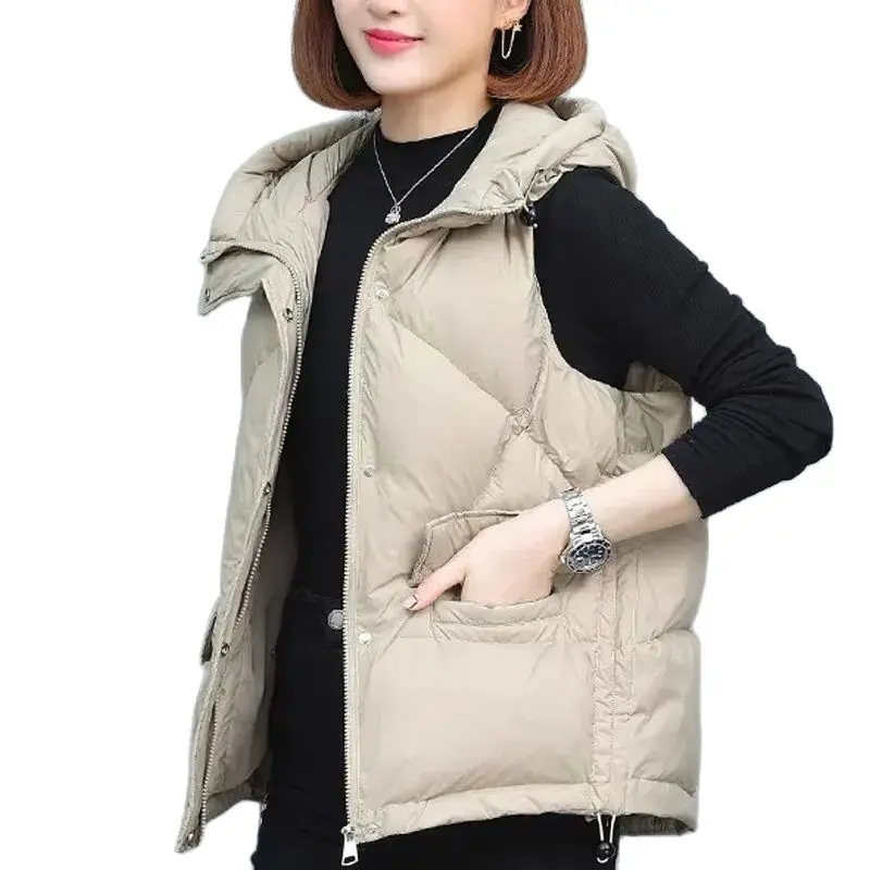 

Waistcoat Overcoat Lady Hooded Down Cotton Winter Short Jacket Loose Keep Warm Fashion Sleeveless Vest Female Tops Outcoat