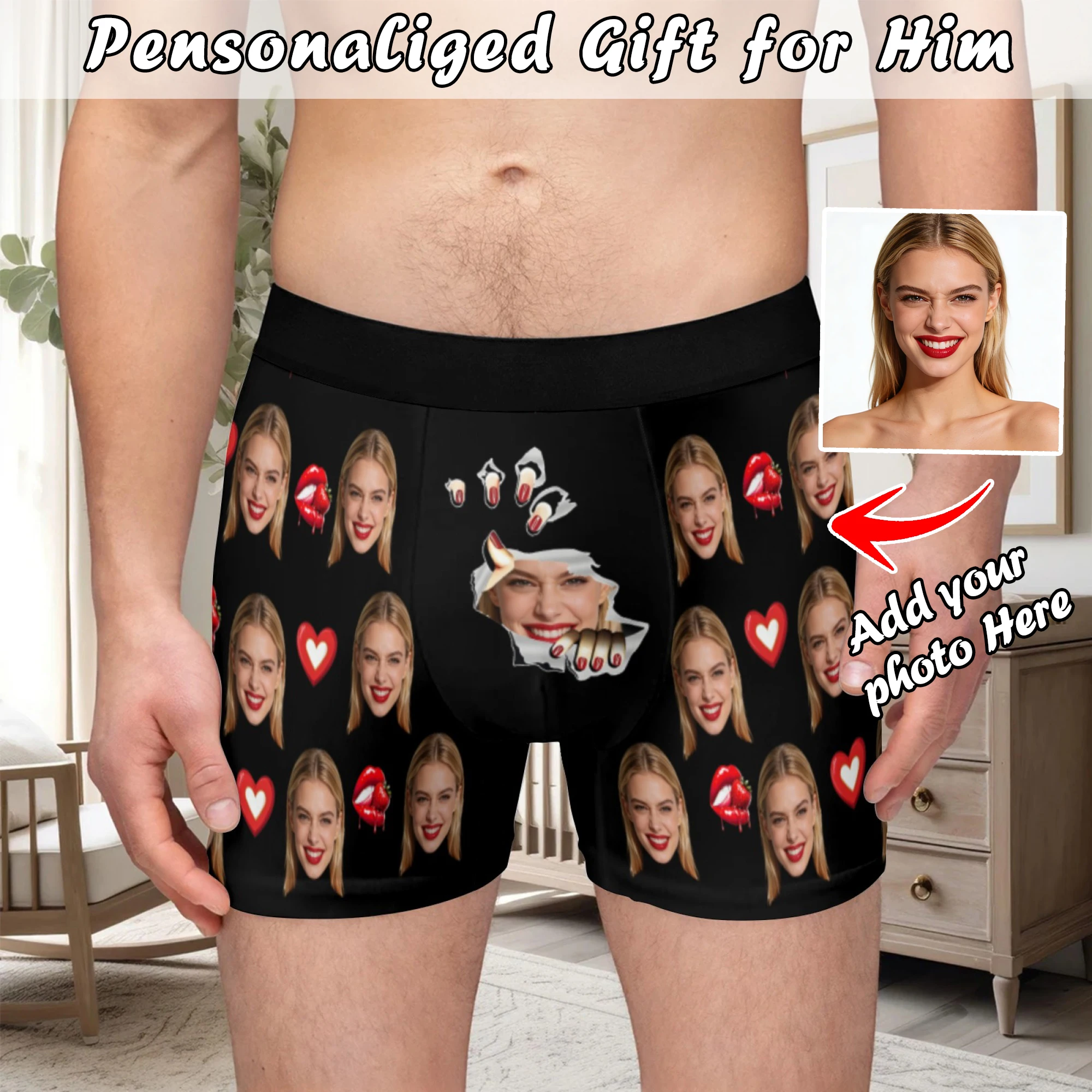 Personalized facial photo DIY customization flat underwear customization men's Valentine's Day gift for husband gift for father