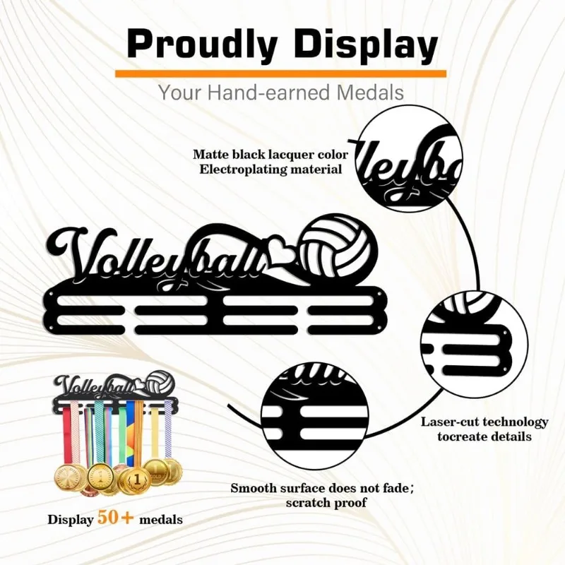 1 Set Medals Hanger Display Holder Rack Volleyball Theme Medals Display Wall Mounted Frame Medal Ribbon Holder Hooks