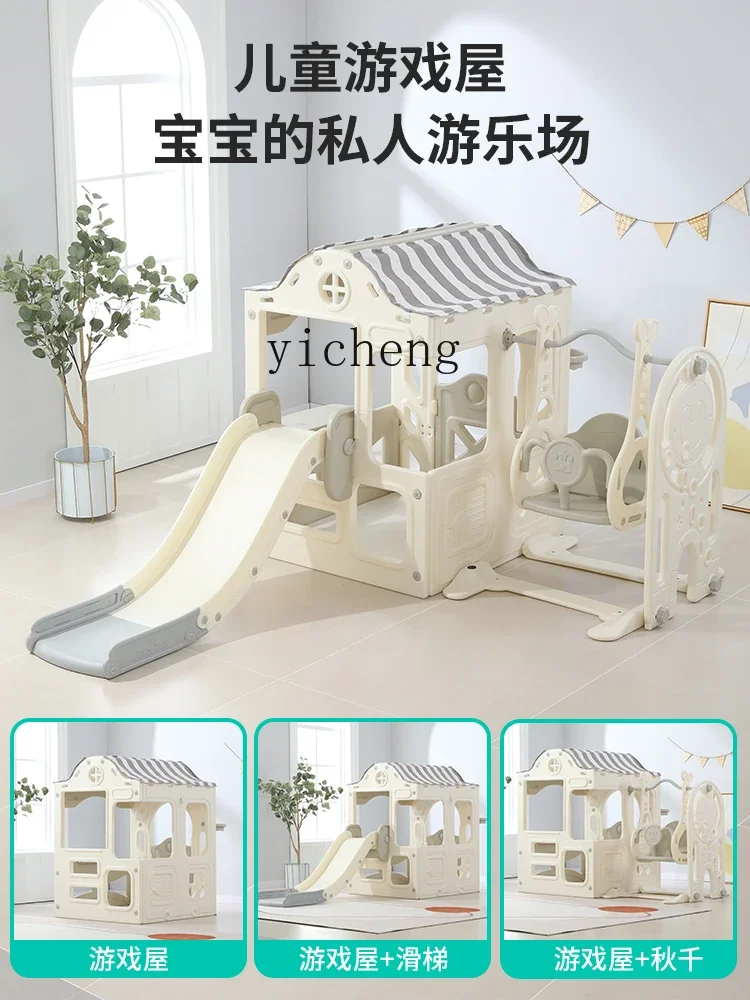 Tqh-casa de juegos de cuento de hadas para niños, combinación de tobogán oscilante, casa de castillo multifuncional para interiores, valla de tienda