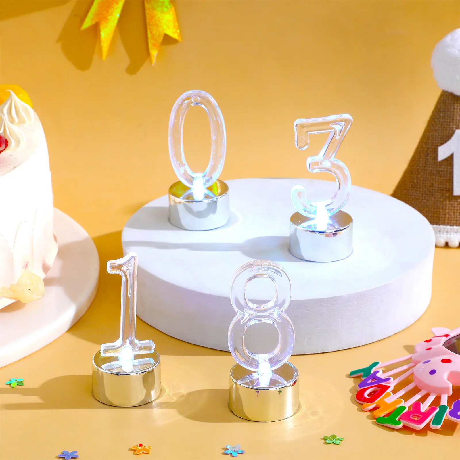 10Pcs LED Number Lights Flameless Smokeless Lamps Birthday Decorative Light Party Cake Decoration Safe for Kids Pets