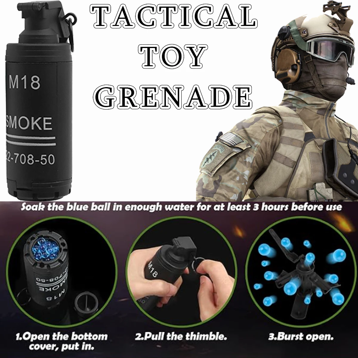 

M18 CS Grenade Toy Plastic Nylon Fall Resistant Water Balls Beads Refill Booming Toys for Outdoor Role Play Airsoft Paintball