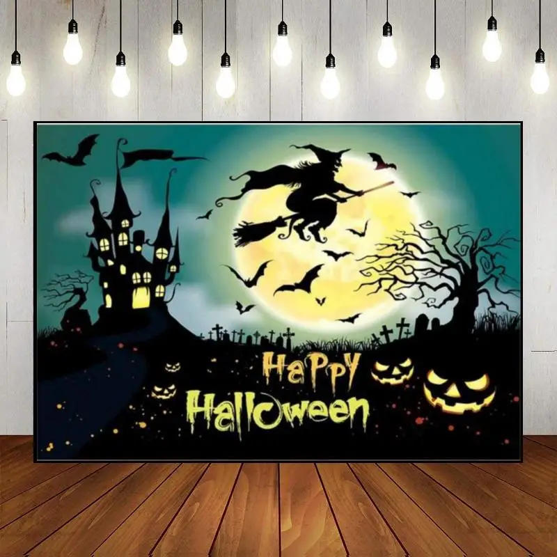 Halloween Background Decoration Pumpkin Lantern Custom Birthday Backdrop Banner Photography Backdrops Bloodstain Photo Dense Fog