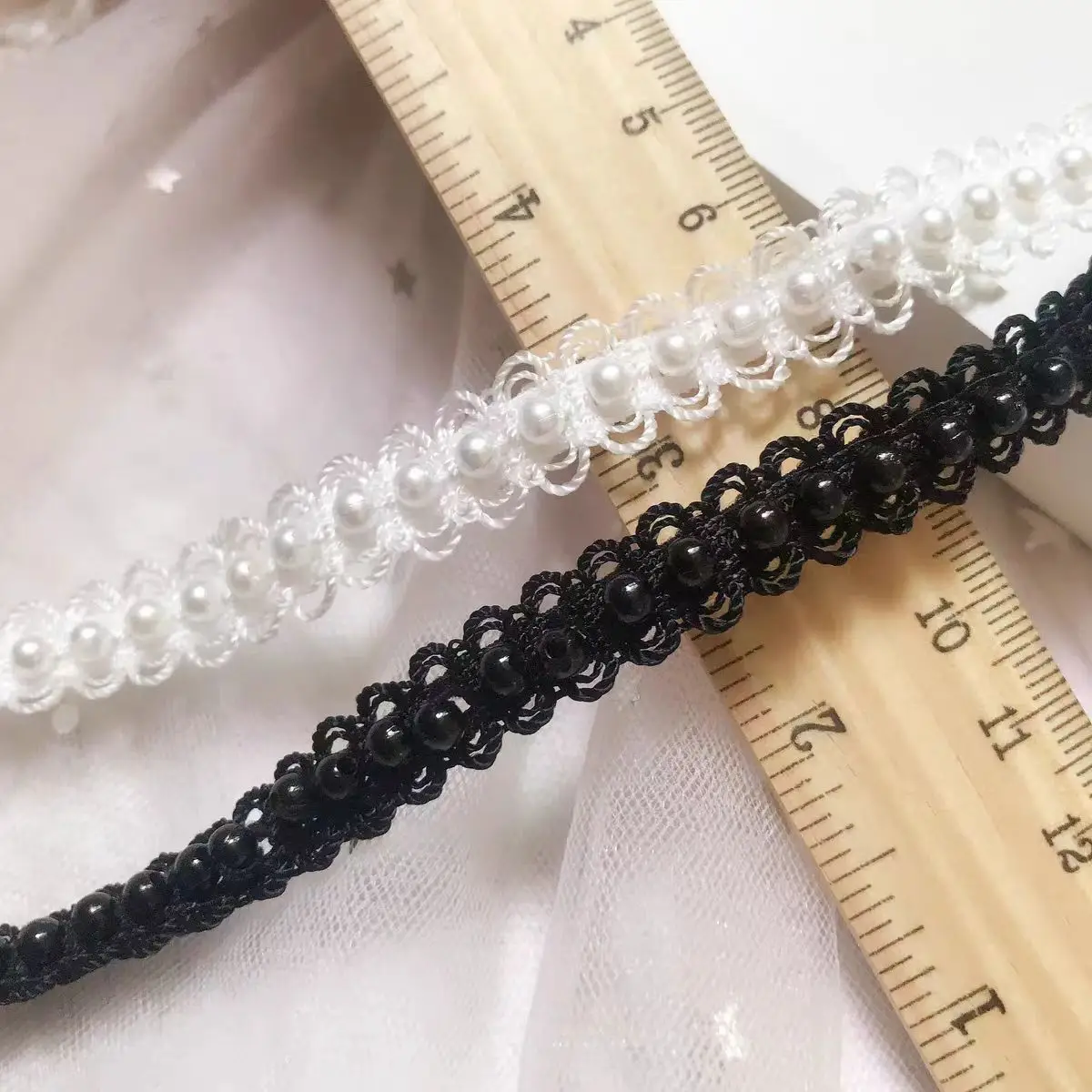 1Yards Wedding Dress Sewing Accessories Trim White Lace Ribbon 1.2cm Beaded Lace Fabric Applique beaded trim beads dentelle