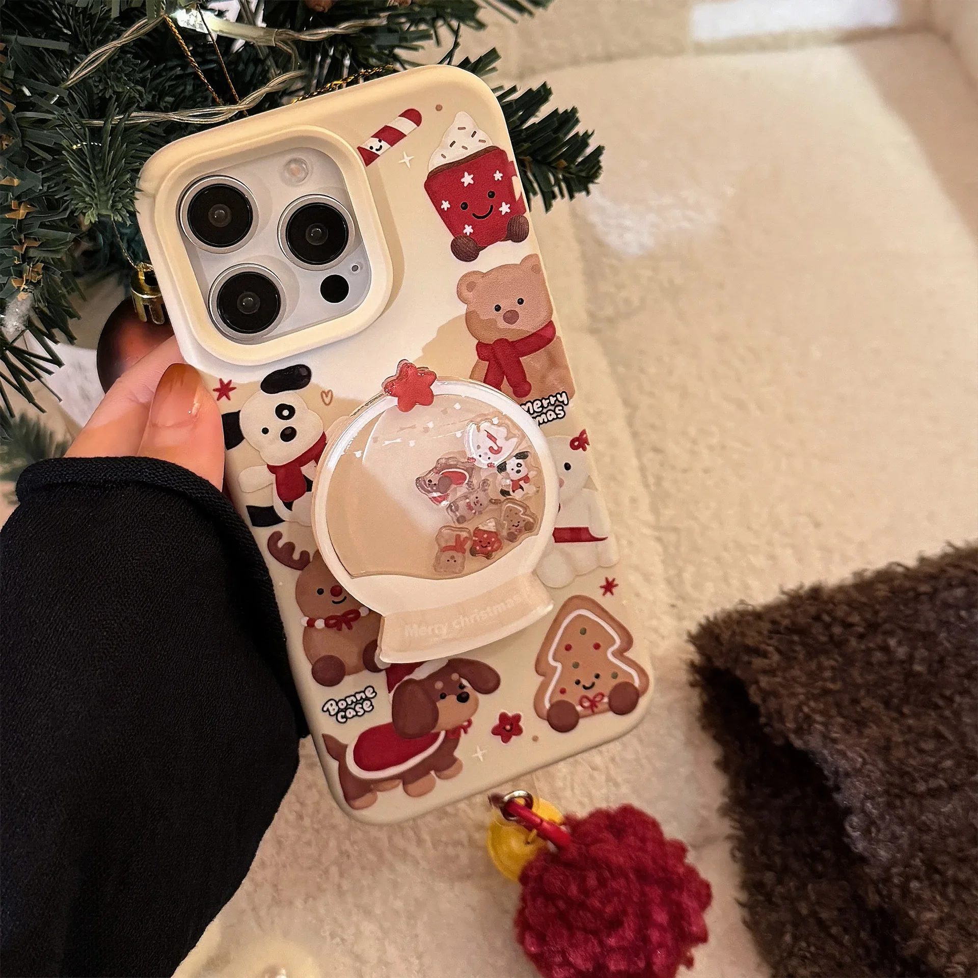 Ins süße Cartoon-Puppe Weihnachten Treibsand Shake Halterung Handyhülle für iPhone 16 14 13 12 15 Pro Max Anhänger stoßfeste Abdeckung