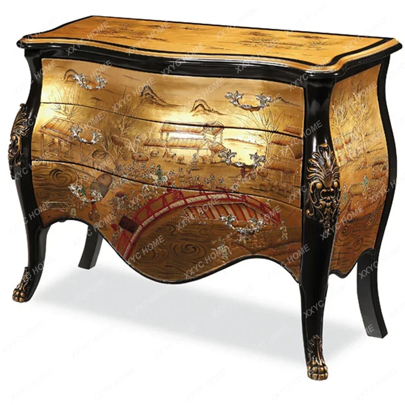 Ming and Qing Classical Modern New Chinese Style Red, Black and Gold Study Locker Ornament Entrance Cabinet