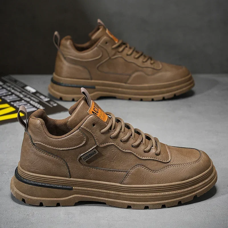 

Men Casual Leather Shoes Autumn New Waterproof Work Shoes Casual Thick Soled Lace Up Anti Slip Ankle Boots Comfort Leather Botas