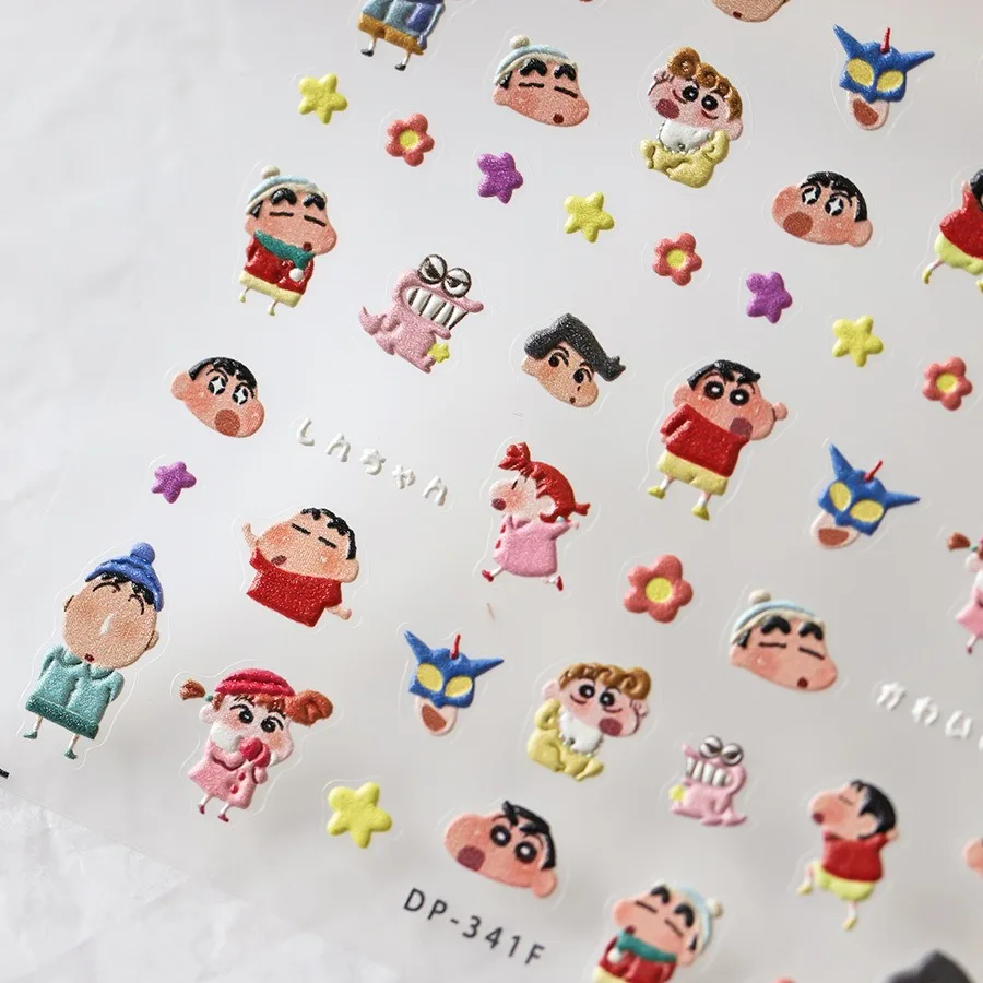 1PCS Cute Crayon Shin-chan Nail Stickers Cartoon Character Pattern Self-adhesive Nail Accessories Japanese Style Nail Parts