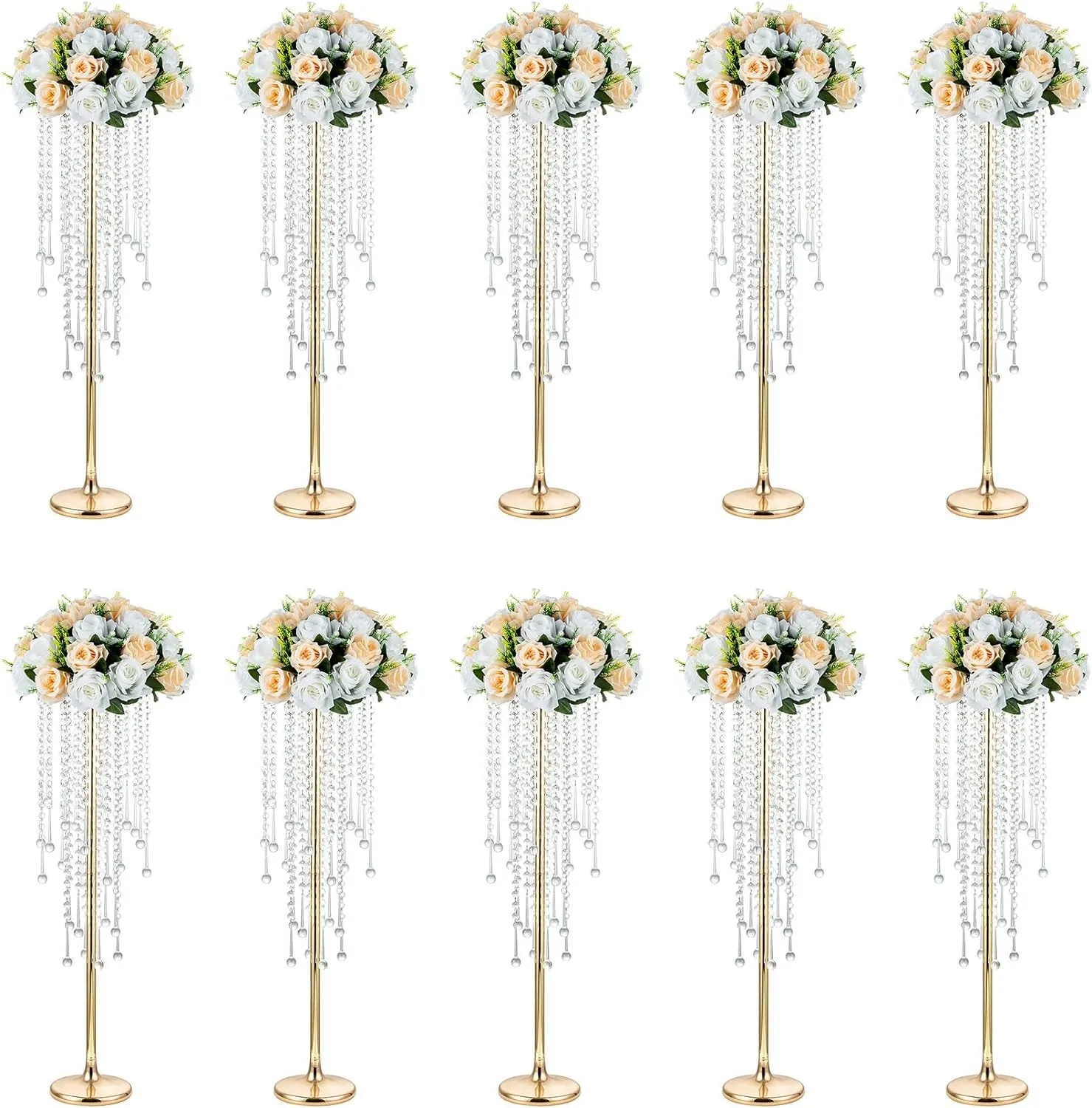 

4pcs to 12pcs)60cm to 120cm) Wedding flower stand Centerpieces Vase for Tables Tall Metal Gold Crystal Vases for Wedding,