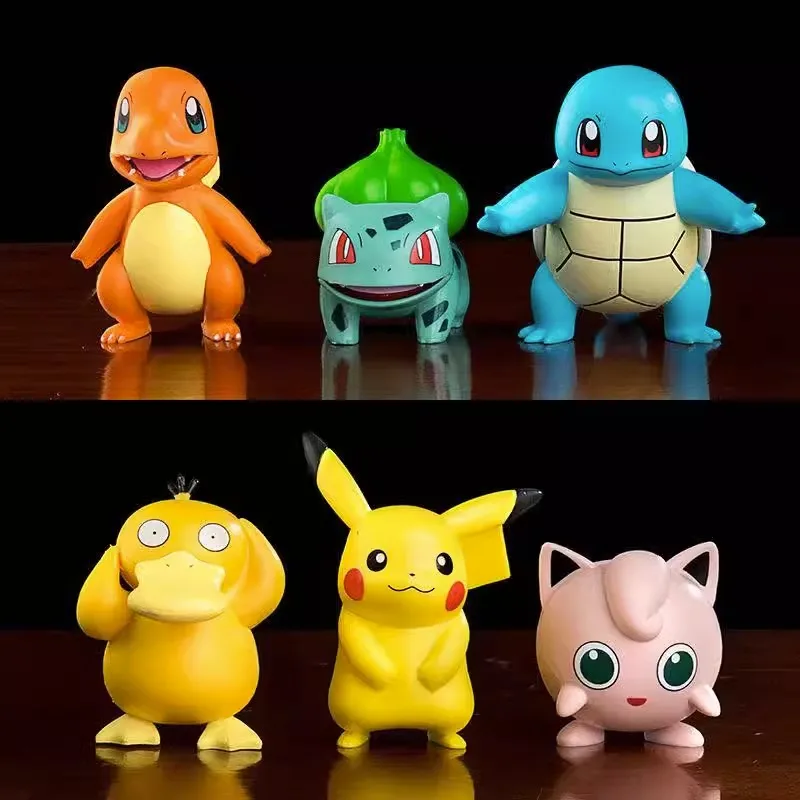 6PCS Pokemon Figures Set Pikachu Charmander Bulbasaur Squirtle, Kawaii Collectible Dolls Toys for Kids Gift Collection