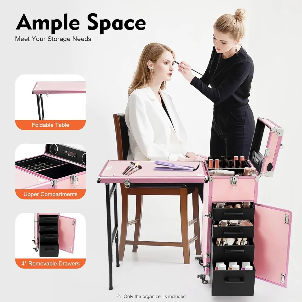 طاولة مانيكير دوارة محمولة لتعليم الأظافر مع صوت، طاولة تزيين احترافية لتخزين المكياج