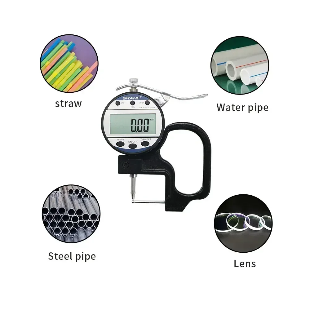 SHAHE Digital Tube Thickness Gauge 0-10mm 0.01mm With Strong Package Case
