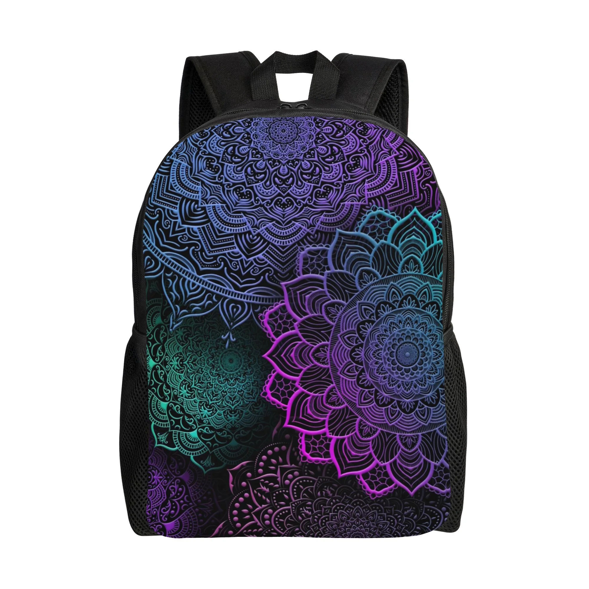 

Mandala Printed Backpack - Purple/Black/Green/Pink/Teal Mandala Pattern and Casual Backpack, Stylish Indian Bohemian Design