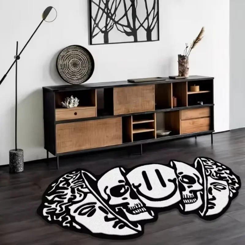 VIKAMA Amerikanischer Teppich, Halloween-Dekoration, kreativer Teppich mit Totenkopf-Muster, weich, einzigartig, für Wohnzimmer, Schlafzimmer, Fußmatte, Heimdekoration