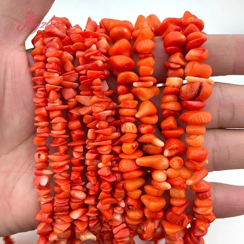 Orange Coral Chips Irregular Stone Loose Beads for DIY Accessories Craft Necklace Bracelet Charms Jewelry Making 15inch/32inch