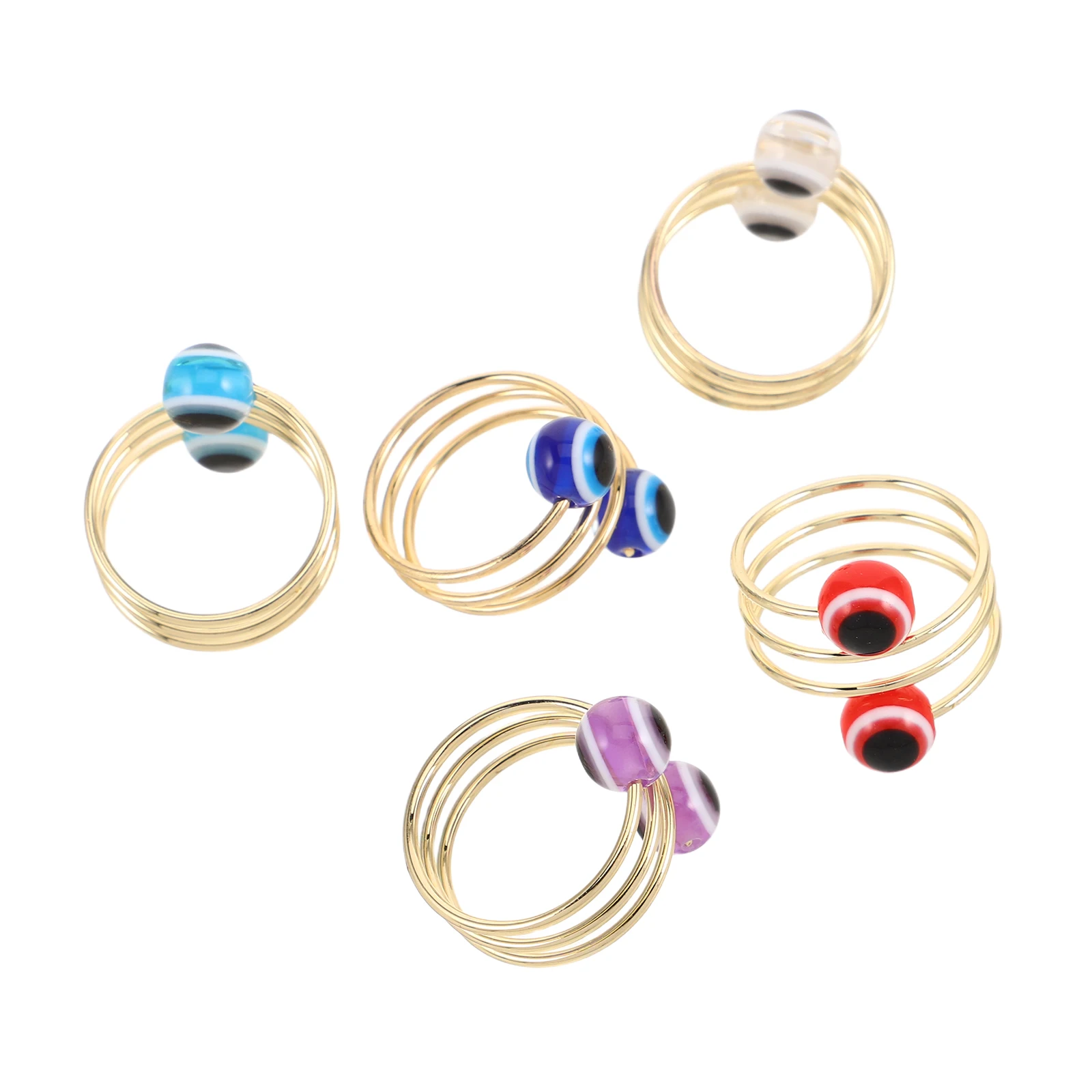 

5pcs Fashionable Ladies Rings Adjustable Alloy Costume Jewelry for Women Demon Eye Design Spiritual Finger Ring for Business