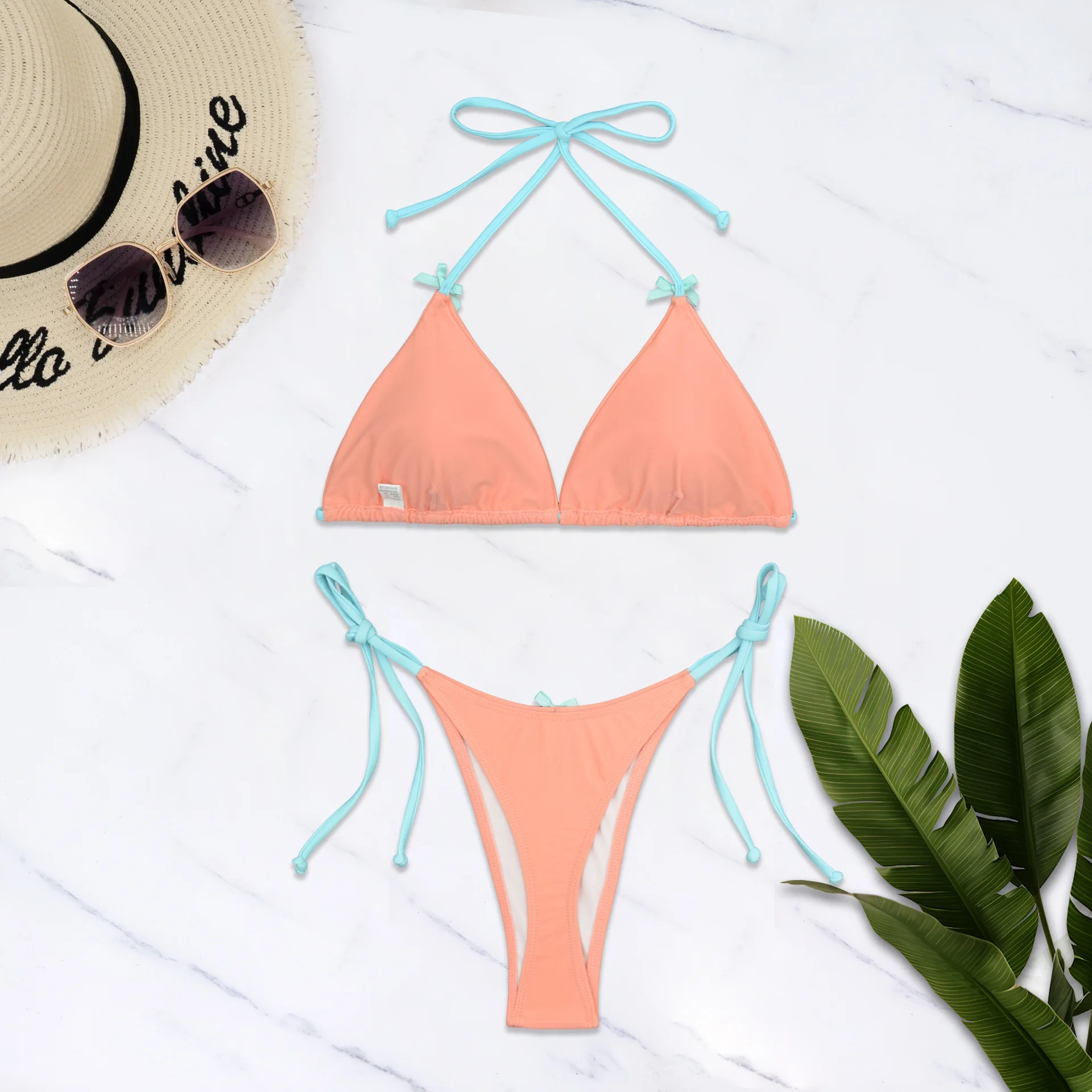 sexy bow string halter mini micro bikinis sets two pieces back tie padded thong swimwear swimsuits female bathing suit biquini