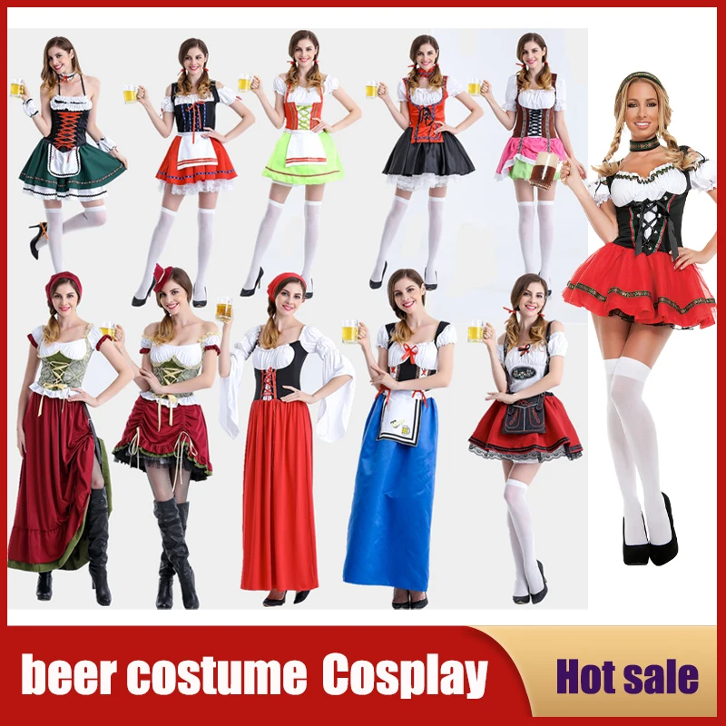 

Adult Women Oktoberfest Dirndl Costume Bavaria Beer Party Carnival Waiter Dress Wench Maid Lolita Skirt Cosplay Fantasia Outfit