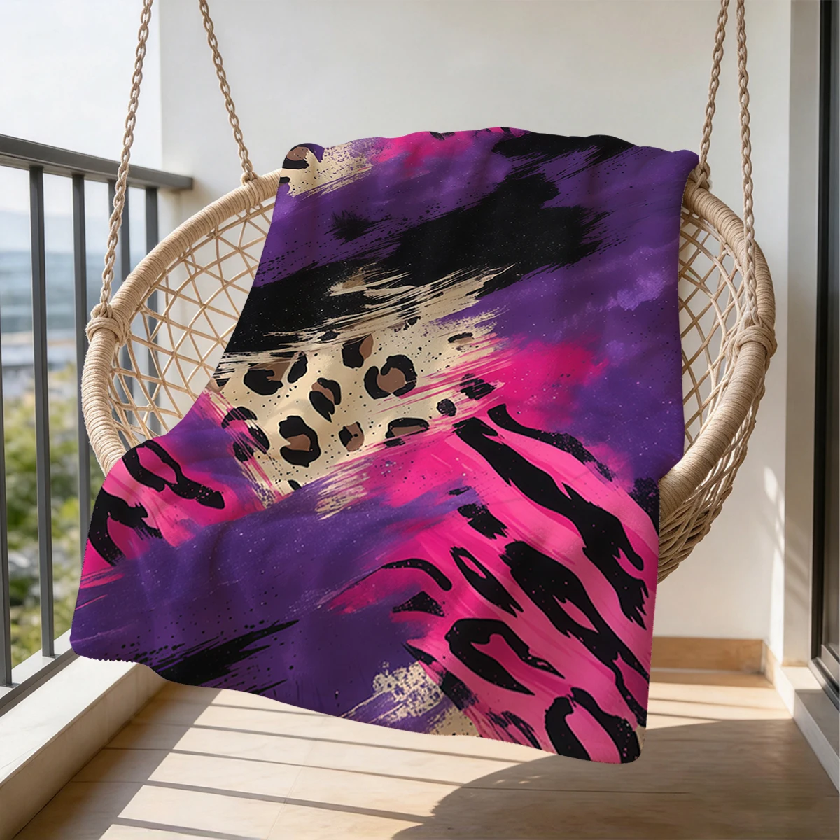 Purple Pink Leopard Brush Flannel Blanket Warm Soft Halloween Christmas Couch Warm Cozy Decorative Decor Gift for All Season