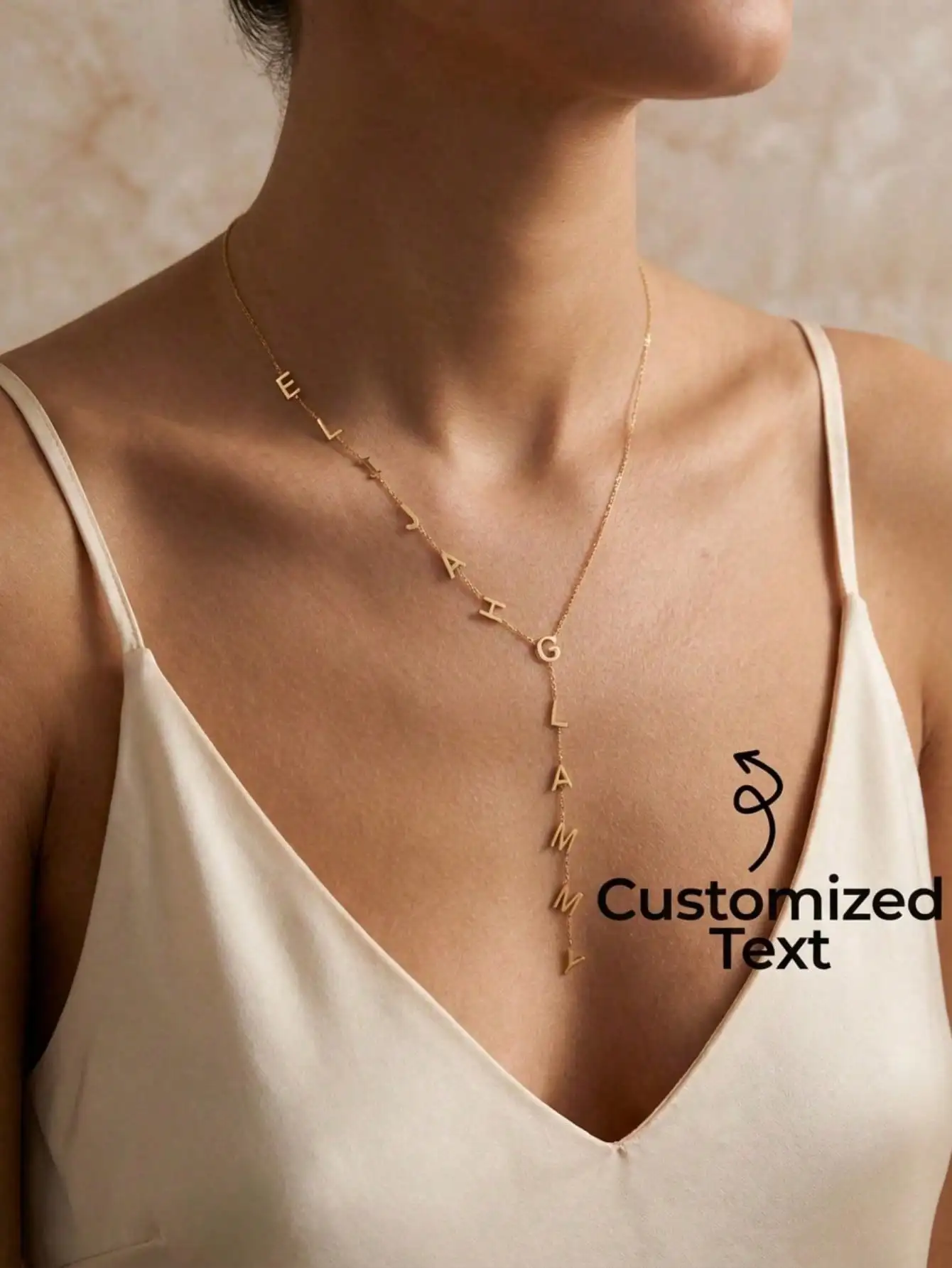 1 piece personalized Latin necklace, customizable 1-12 letter name, regular Y-shaped name necklace, enhance your style, Ladies