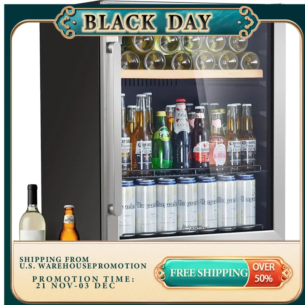 

Mini Fridge 24” Beverage and Wine Cooler Built-in or Freestanding - 120 Cans Refrigerator Cooler, with White Interior Light