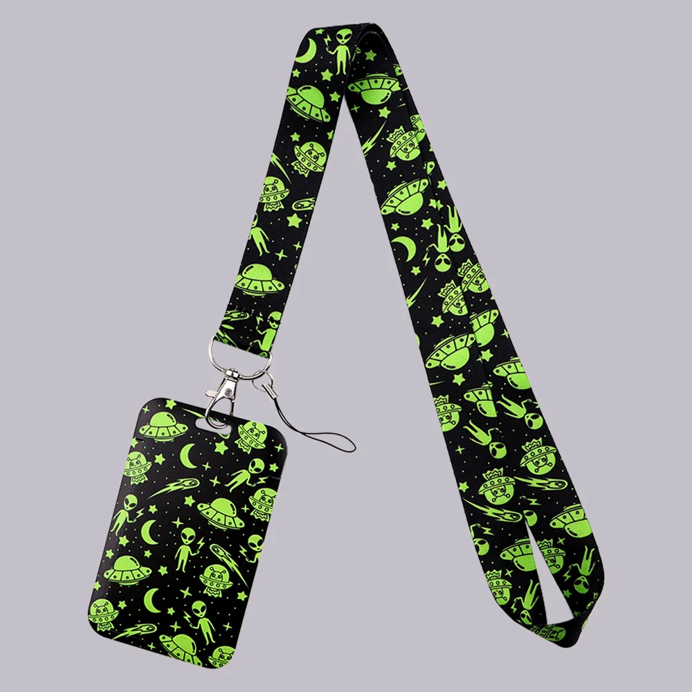 Cute UFO Alien Lanyard For Keys ID Credit Bank Card Cover Funny Monster Badge Holder Phone Key Lanyard Keychain Accessories Gift