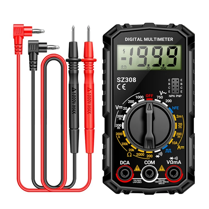 SZ308 Digital Multimeter Voltage Resistance Meter AC/DC Current Meter Electrician LCD Backlight Ohm Square Wave Test