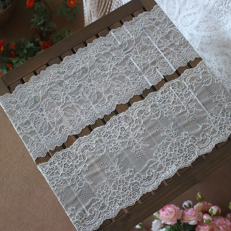 Black Off White Color Soft Good Touch Stretch Mesh Lace Trim Diy Handmade Craft Patchwork Fabric 18-19cm SC473