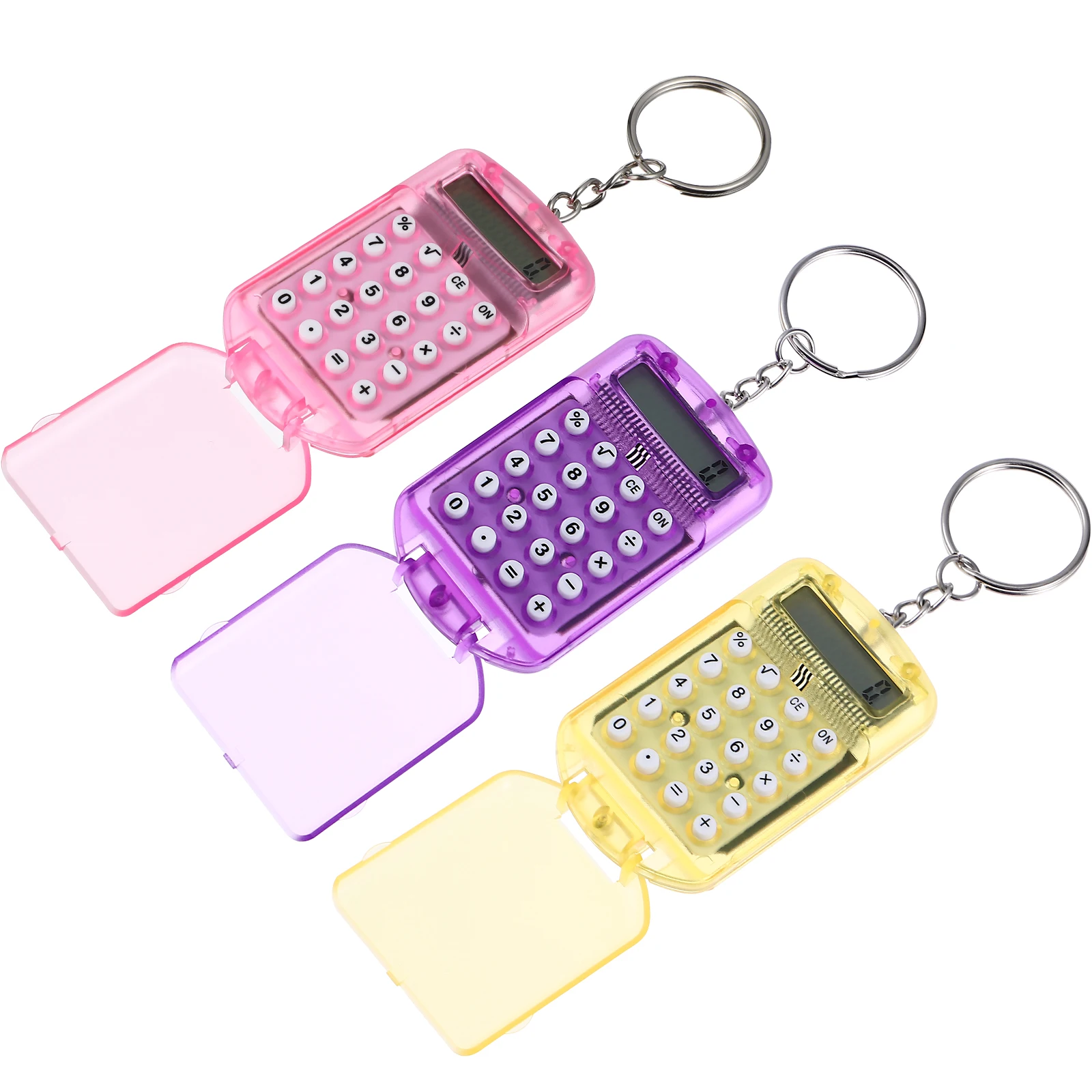 

3pcs Mini Calculator Keychain Tiny Portable Student Accounting Toy Small Pocket Ring Durable Plastic Arithmetic Function