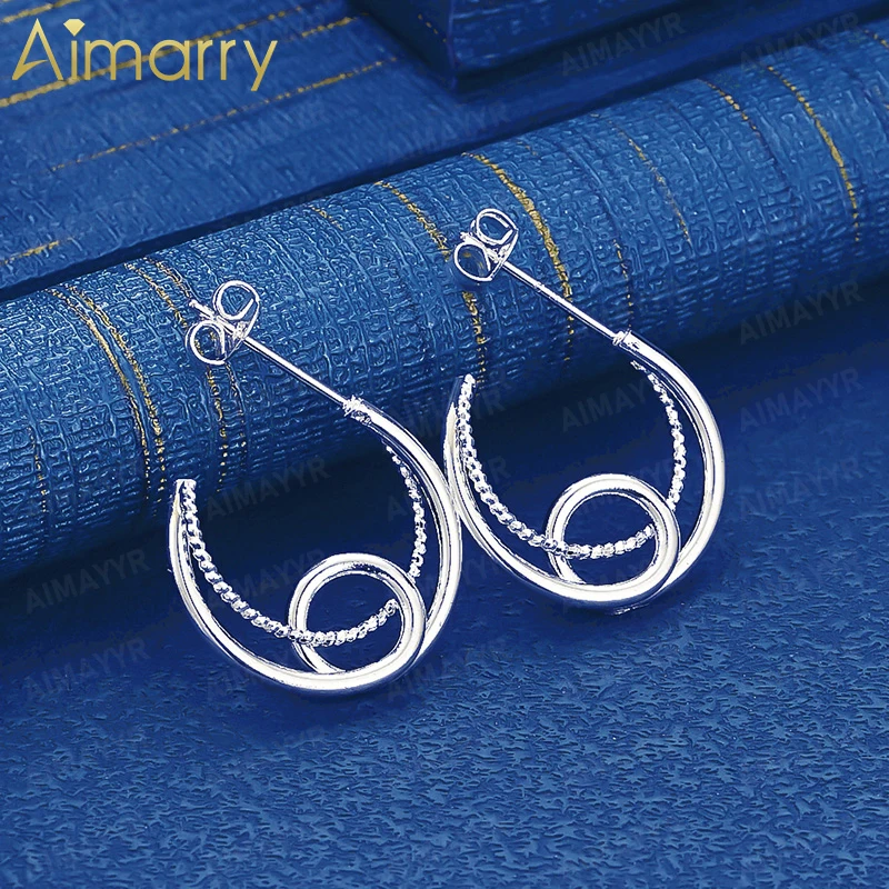 925 Sterling Silver Double-layer C-shaped Water Droplet Earrings for Women's Weddings High-quality and Fashion Jewelry