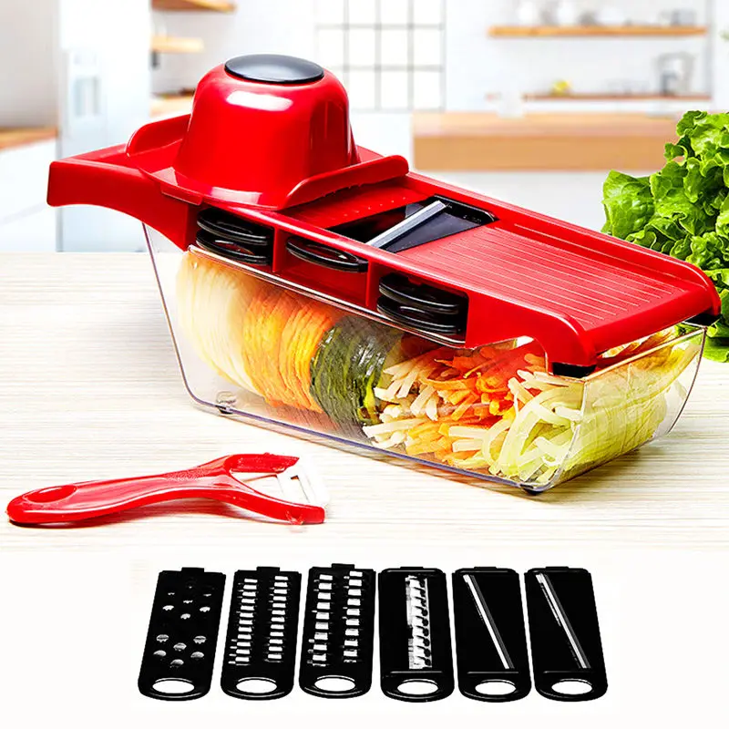 

Detachable Vegetable Slicer Cutter 6 Interchangeable Blades Stainless Steel Bladeing Manual Peeler Dicer Storage Container