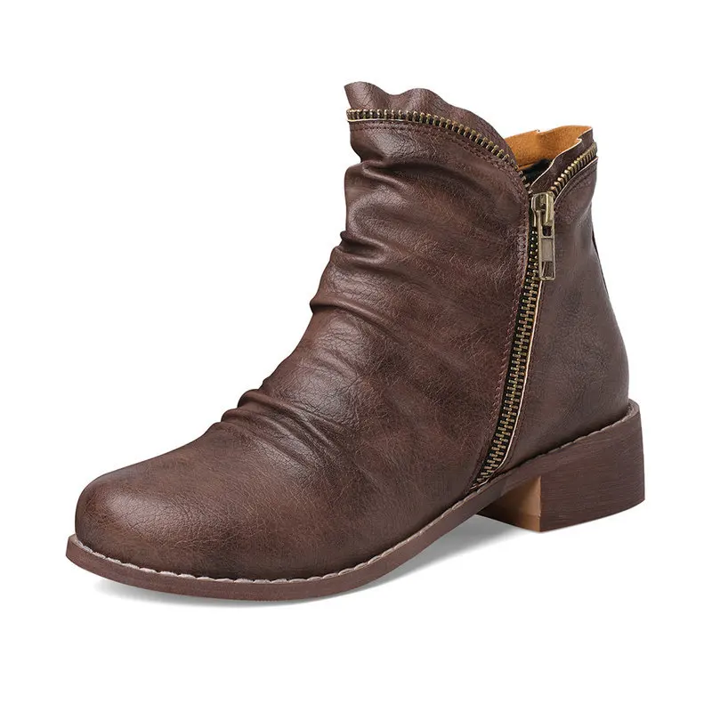 

32-43 Autumn New Ladies Boots Coarse Heeled Outdoor Nonslip Shoes Retro Zipper Fashion Boots Comfort Casual Women's Shoes Botas