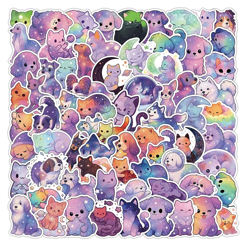 10/30/50/100pcs Kawaii Starry Sky Series Cat Dog Stickers Cute Cartoon Decal DIY Luggage Phone Stationery Funny Graffiti Sticker