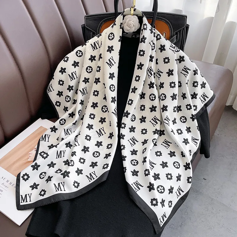 100% pure silk scarf elegant Korean style knitted textured square scarf exquisite flower print retro style women's shawl