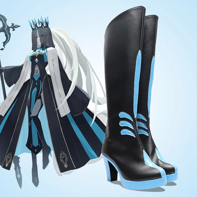 

Fate Grand Order FGO Morgan Cosplay Costume Shoes Black Blue Handmade Faux Leather Boots