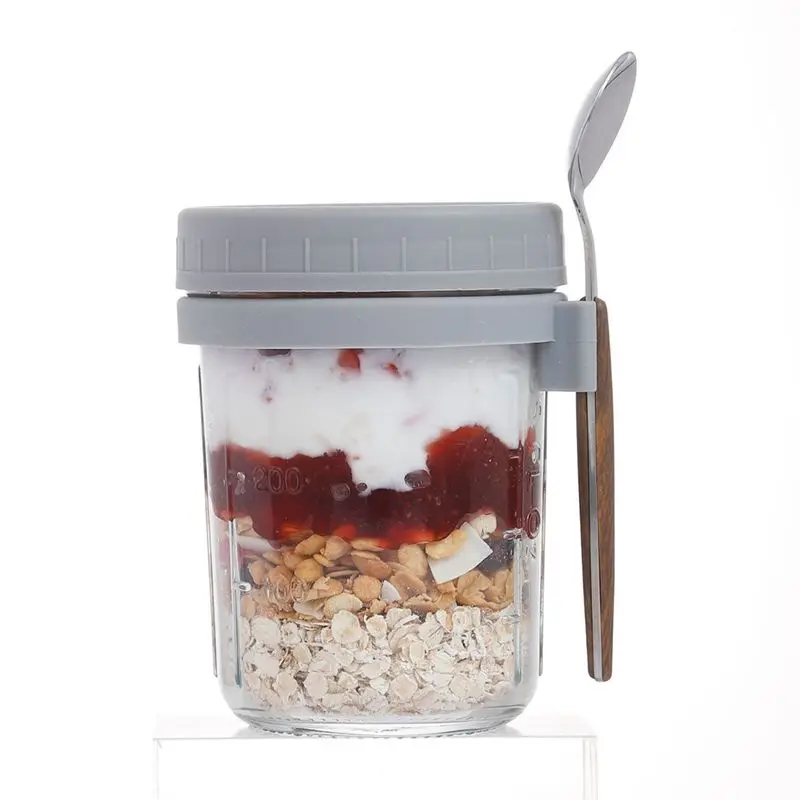 ABFW 4Pack Overnight Oats Jars with Lids and Spoons, Reusable Glass Overnight Oats Container with Measurement Marks